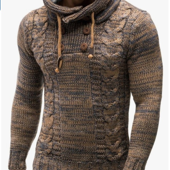 EUC Leif Nelson Men's Knit Slim Pullover Turtleneck Sweater with Hoodie Size L - Picture 1 of 8